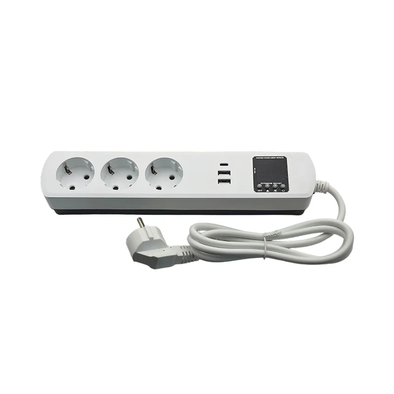 Adjustable Over Voltage & Under Voltage Protection Power Strip with 3 AC Outlets and USB Charging Ports